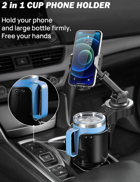 JOYTUTUS Cup Holder Phone Mount for Car, Large Car Cup Holder Adapter with 360 Degree Rotation (2 Pack)