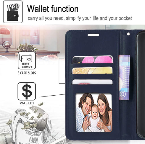 STARSHOP Blue PU Leather Wallet Phone Case Compatible with Motorola One 5G ACE, Shockproof Cover with Kickstand & Card