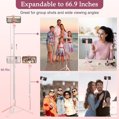 Mouzakon Selfie Stick Tripod with Fill Light, Phone Selfie Stick,Durable Stainless Steel Design,Bluetooth Remote