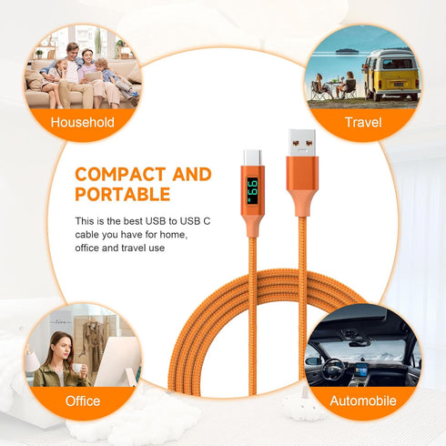 Type-C Cable with LED Display, Compatible with iPhone 15/Plus/Pro/Pro Max, MacBook Air/Pro, Galaxy S24