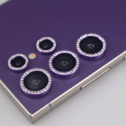Bling Glitter Diamond Metal Crystal Camera Lens Protector for Samsung Galaxy S24 Ultra (Purple), Sparkly Rhinestones