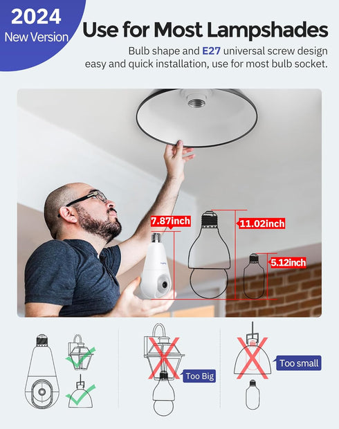 Hugolog 2K Light Bulb Security Cameras, Wireless Outdoor Cameras with AI Motion Detection, 360° Auto Tracking, 24/7