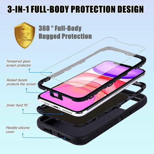 Compatible iPhone 11 Case with Screen Protector, Cute Luxury Cow Print Design, Shockproof 3-Layer Case