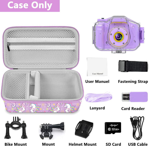 Leayjeen Waterproof Camera Case for Agoigo/Yoophane/DEKER, Underwater HD Kids Toy Digital Camera, Purple Unicorn