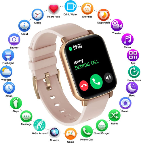 Wwzzey Smart Watch for Women with Answer/Dial Calls, 1.7" Waterproof Fitness Watch, Heart Rate Monitor