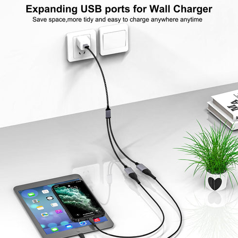 USB Splitter Cable,1 Male to 2 Female USB Extension Cable,Charger & Data Transfer Multiport USB Extender Hub,USB Y Splitter for Car,Laptop,Charging,TV,PC,Mac,Xbox One Series X/S,HDD,Phone