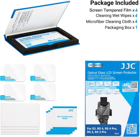 JJC 4 Pack Lens Screen Protector for DJI RS 4/RS 4 Pro/RS 3/RS 3 Pro Camera, Tempered Glass, Anti-Scratch