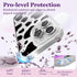 Cute Aesthetic iPhone 14 Pro Case - Glitter Clear Milk Cow Print Cover with Camera Protector & Wrist Strap for Women,