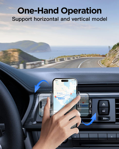 Lekente Wireless Car Charger, 15W Qi Fast Charging Phone Mount, Auto-Clamping Air Vent Holder for iPhone