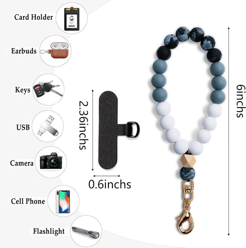 Elastic Silicone Beaded Phone Wrist Strap - Hands-Free Black Bracelet