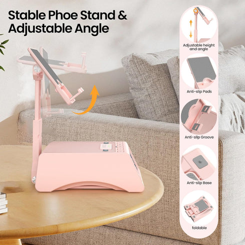 JTEMAN Gifts for Men Women: Cell Phone Stand with Wireless Bluetooth Speaker, Adjustable Cool Tech Gadget, Pink