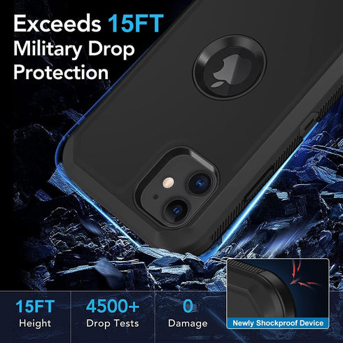 for iPhone 11 Case, Built-in Screen Protector Heavy Duty Drop Protection, Full Body Rugged Shockproof Cover - Black