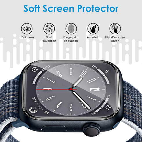 UniqueMe 8 Pack Screen Protector for Apple Watch Series 8/7 45mm, Flexible TPU, Bubble Free, Anti-Scratch HD Clear Cover