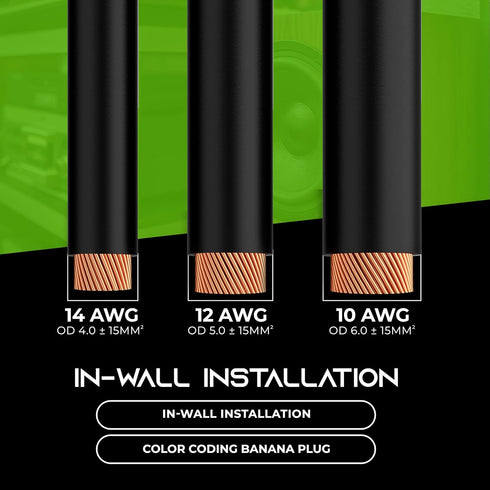 GearIT 12AWG Premium Heavy Duty Braided Speaker Wire (3 Feet) - Black with Dual Gold Plated Banana Plug Tips