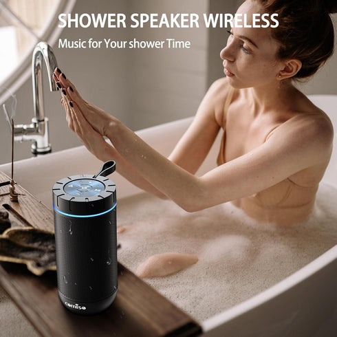 Portable Bluetooth Speaker, IPX5 Waterproof Shower Speaker with 360° HD Surround Sound, Punchy Bass, Wireless TWS