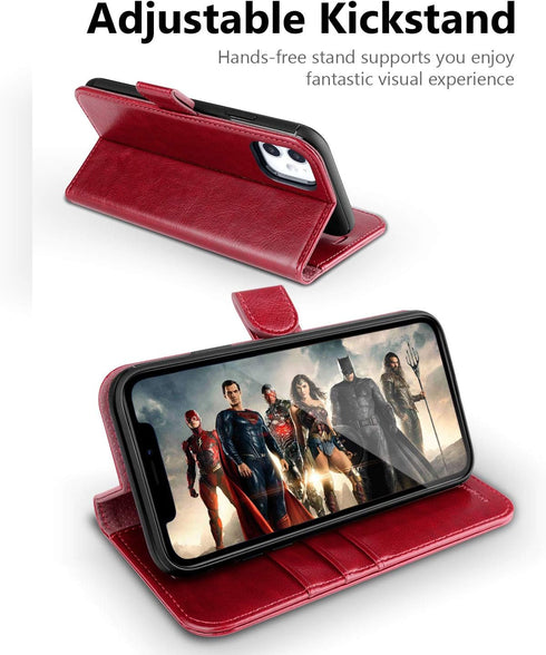 OCASE iPhone 11 Wallet Case, PU Leather Flip Case with Card Holder, Kickstand, Magnetic Closure, Red