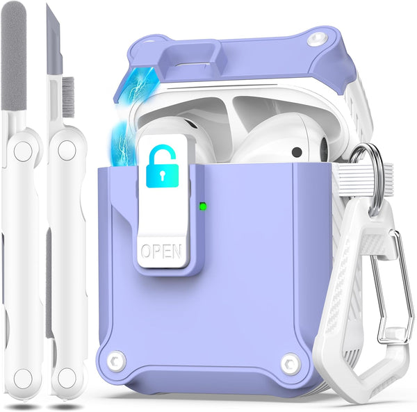 R-fun AirPods 2nd Generation Charging Case Cover, Full Drop Protection with Cleaner Kit & Keychain, White/Lavender