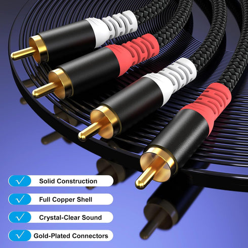 20FT 20 HOSONGIN RCA Audio Cable - Dual Shielded Noise Free Durable Braided Male to Male Long Audio Cord for Home