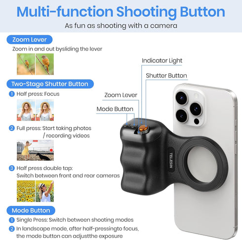 Keledz 16 15 14 13 12 Magnetic Phone Camera Grip, Smartphone Shooting Holder Selfie Handle Snap with Wireless Shutter