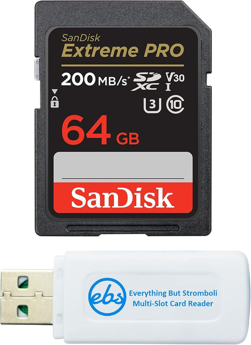 SanDisk Extreme Pro 64GB SD Card for Nikon Cameras, Bundle with Micro & SDXC Memory Card Reader