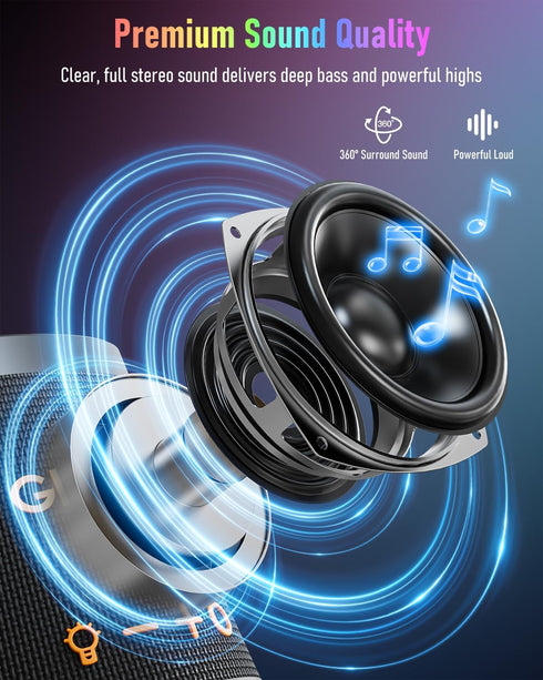 Gladorn 9 20H IPX6 5.3, Portable Bluetooth Speaker Wireless with Color Lights, Playtime, Stereo Pairing, Deep Bass