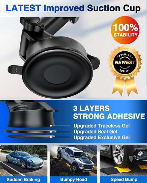 2024 Ultimate Car Phone Mount, 80+LBS Strongest Suction & Military-Grade, Cell Phone Holder Truck Stand for Dashboard