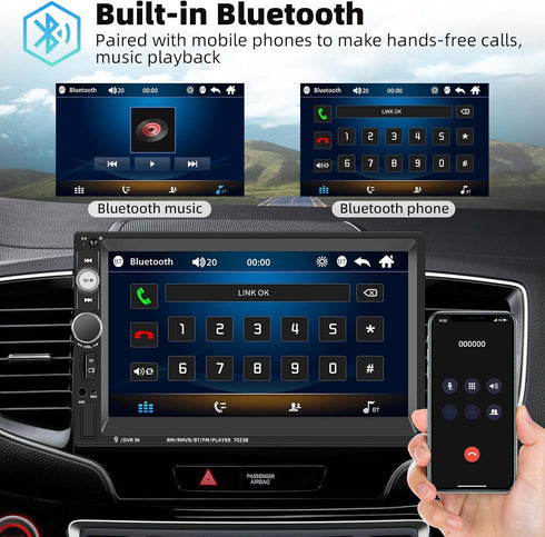 UNITOPSCI Double Din Car Stereo, 7 Inch Touch Screen Radio with Bluetooth, Hands-Free Calls, Backup Camera, FM Radio