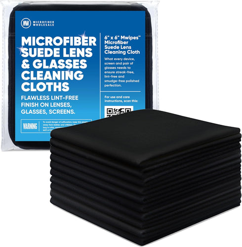 Premium Lens Glasses Cleaning Cloth by Microfiber Wholesale | Black | 6”x6” | 10pk | Soft Microfiber Suede | Travel
