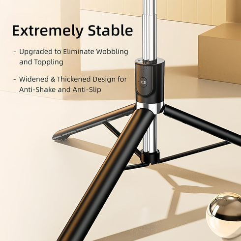 Briteroh 68", 3 360 Selfie Stick Tripod Extendable Selfie Pole with Removable Fill Light & Bluetooth Remote, Modes