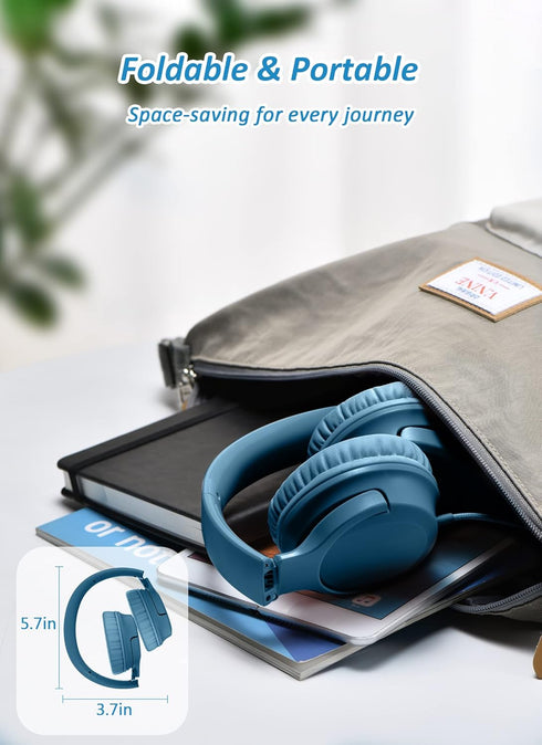 DyBaxa Kids Headphones - Foldable On-Ear, 94dB Volume Limiter, 3.5mm Jack, Dark Blue, Perfect for School & Travel.