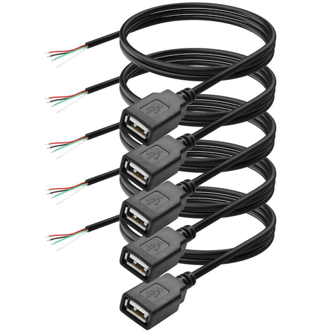 YAODHAOD USB A Female 4 Pin Bare Wire, 5V 2A USB 2.0 Extension Cable for DIY Repair (5pcs)