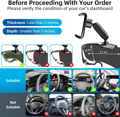 FONKEN 360 360 4 7" Universal Dashboard Cell Phone Holder, Upgrade Clip Car Phone Holder Mount for Dashboard Degree