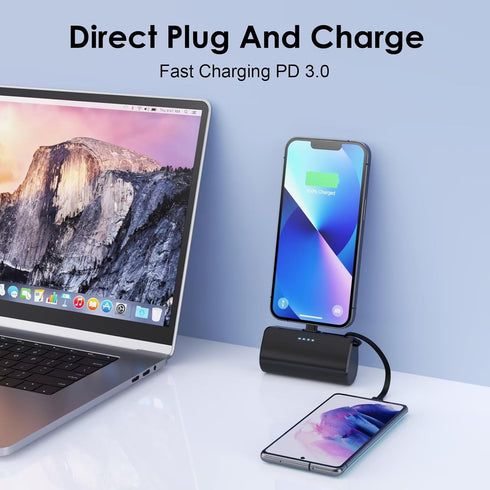 Pxwaxpy 5200mAh 20W Pack 16/15/14/13/12, Mini Portable Charger for iPhone with Built-in Type-C Cable, Ultra-Compact