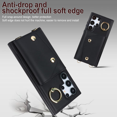 for Samsung Galaxy S24 Ultra Phone Case for Women, Crossbody Wallet Case with Credit Card Holder, Shockproof Black