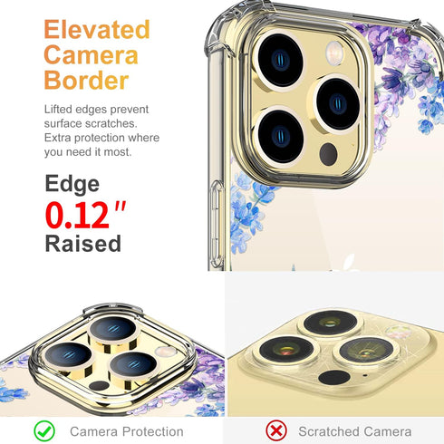 iPhone 13 Pro Max Case with Screen Protector, Floral Clear Shockproof Soft TPU Bumper Cover 6.7 Inch (Lavender/Purple)