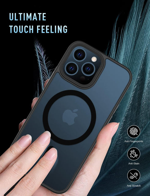 Mgnaooi iPhone 13 Pro Case, Black Translucent Matte Back with Aluminum Alloy Keys, MIL-Grade Shockproof