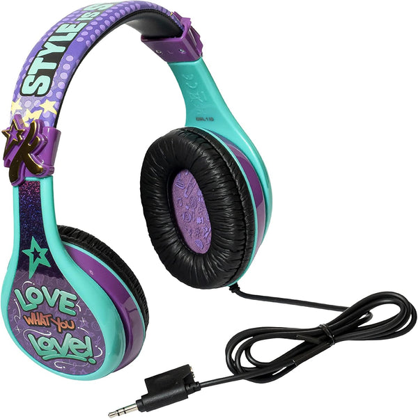 eKids Karmas World Wired Headphones for Kids, Tangle Free Stereo Headphones with Parental Volume Control, 3.5mm Jack