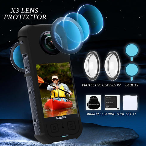 Insta 360 X3 Camera Protective Accessories Kit with Silicone Cover, Screen Protectors, Case, Lens Guard