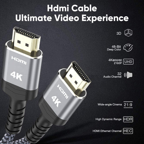 20FT 4K 18Gbps 2.2, 4K 1080p, 3D PS3, PS4, Highwings HDR HDMI Cable, Braided Nylon, HDCP ARC, UHD, HD for Laptop