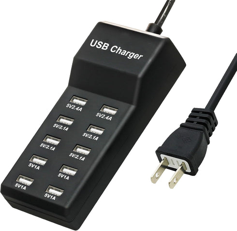 50W USB Charging Station with 10-Port Smart USB Ports for Multiple Devices - Family-Sized for iPhone 15/14/13 Black