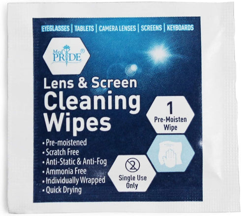 MED PRIDE Premoistened Lens Wipes, Anti-Static, Anti-Fog, Quick-Dry & Scratch-Free, 100 Cleaning Cloths
