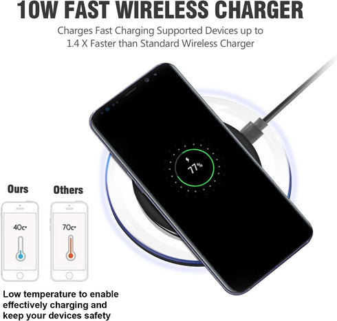 10W Fast Wireless Charger Pad Compatible with Samsung Galaxy S9/S9+/Note 8/S8/S8 Plus, iPhone Xs Max/XR/XS