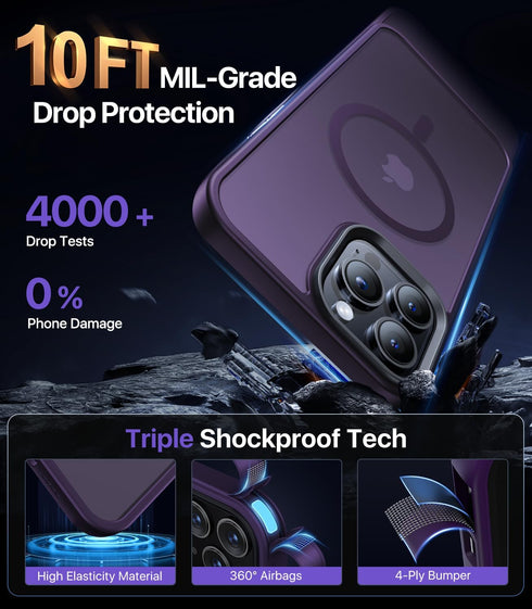 Strong Magnetic iPhone 13 Pro Max Case, Deep Purple with Military Grade Drop Protection, Compatible with MagSafe