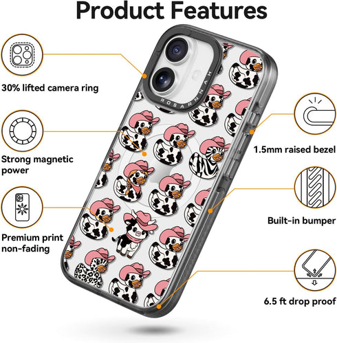 Rosarnnah 17 6.6 (6.3") for iPhone Case Cute - Compatible with Magsafe - Durable Shockproof ft Drop Impact Phone Case