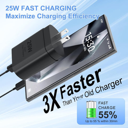 Samsung Super Fast Charger Type C Kit - 25W PD USB C Wall/Car Charger for Galaxy S25/S24/S23/S22/Plus/Ultra/Note