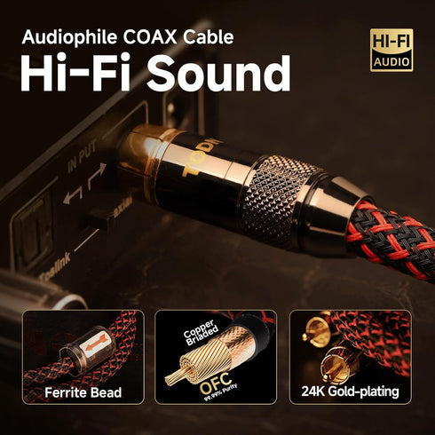 75-Ohm (3ft /1m) TODN HiFi Digital Coaxial Audio Cable for Audiophile SPDIF Coax Subwoofer Cable RCA to RCA with OFC