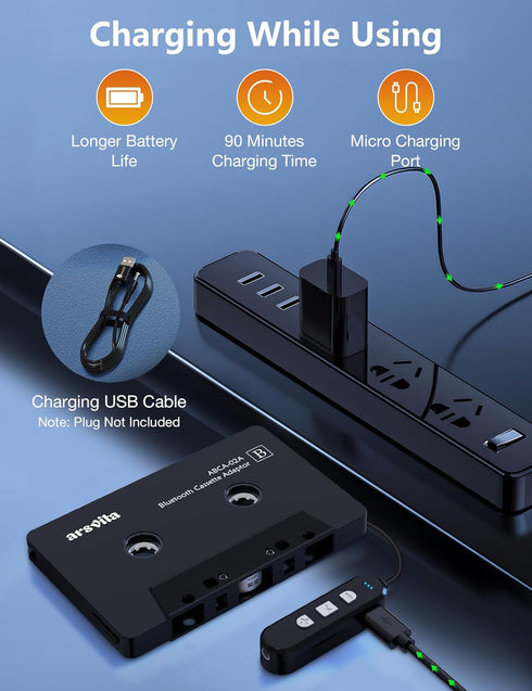 arsvita 5.1 Bluetooth Cassette Adapter, Car Audio Receiver, Hands-Free Call, Supports Micro SD Card, Black, Type BCA02