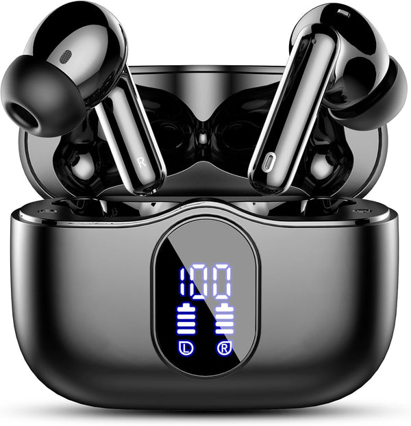 Wireless Earbuds, Bluetooth 5.3 Headphones with Noise Cancelling Mic, IP7 Waterproof, 36H Playtime for Sports, Black