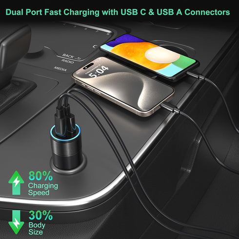 USB C Car Charger 5 Pack, Bangfun 36W Dual 12V USB C & USB A Fast Charging Adapter for iPhone 15/14/13/12 Pro Max,