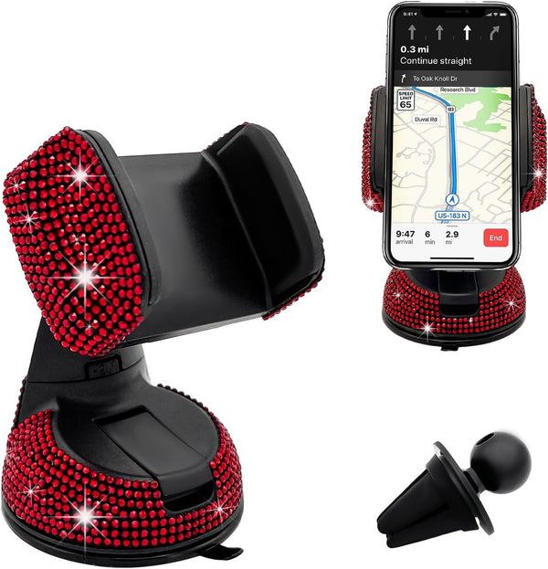 FSTURIOS Bling Cell Phone Holder, 360 Adjustable Rhinestone Car Phone Mount with Air